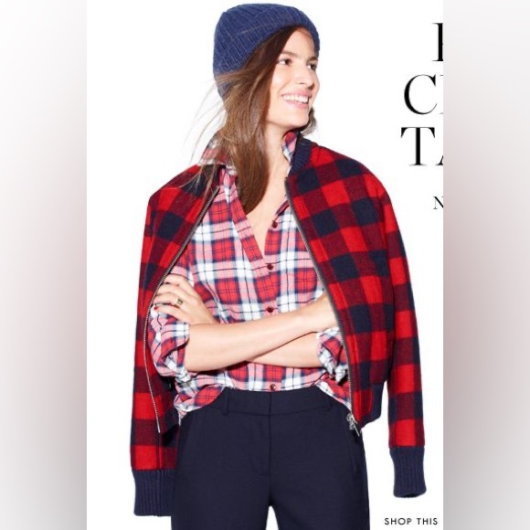 J. Crew Jackets & Coats Jcrew Buffalo Check Plaid Wool Bomber Jacket Poshmark